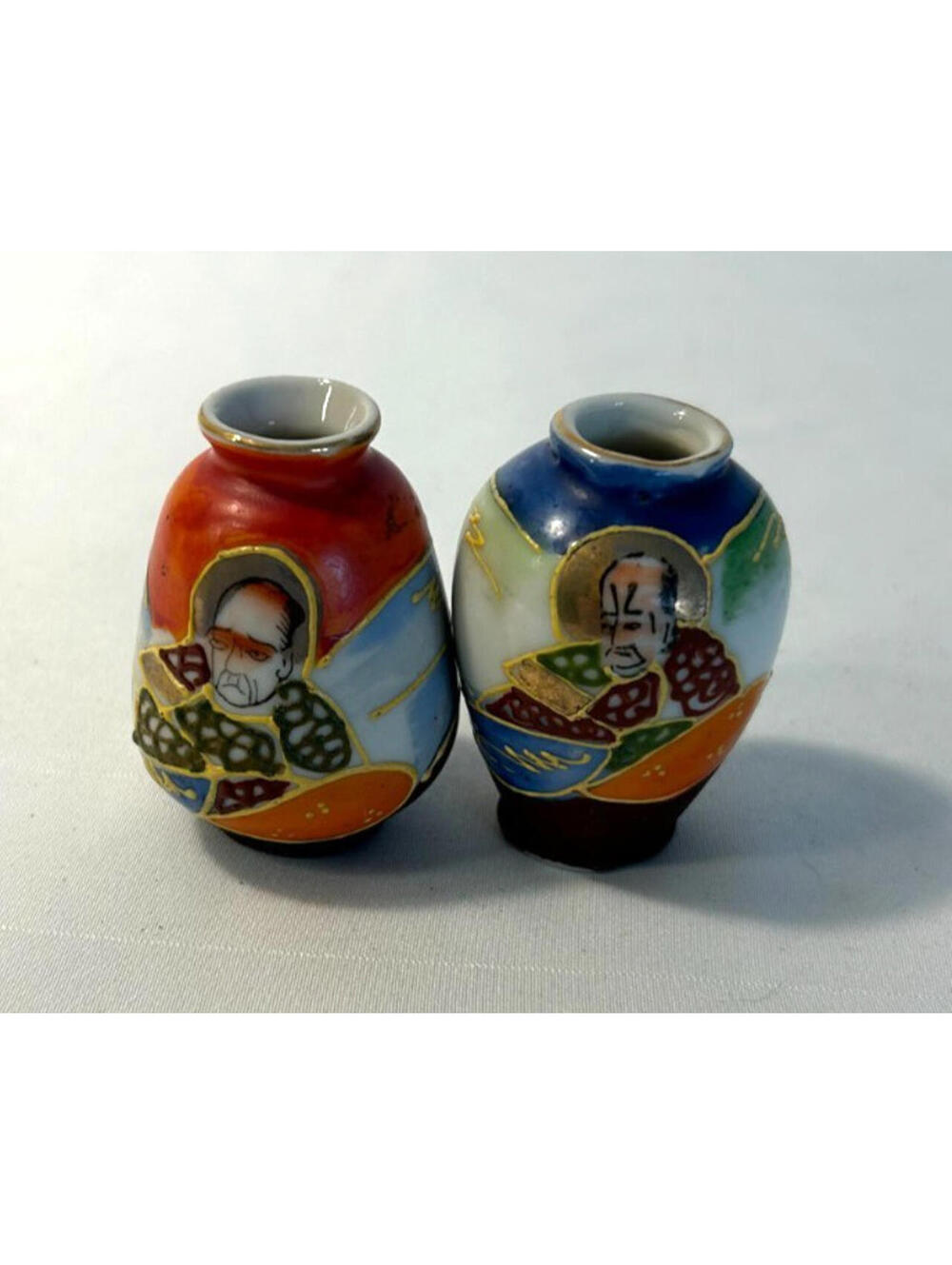 Antique SAMURAI SOLIDER Japan pair rare Miniature VASES early Japanese SET of 2